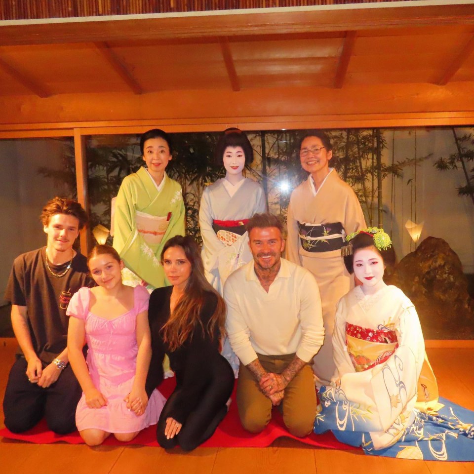 The Beckhams visited a traditional tea house during a family holiday to Japan