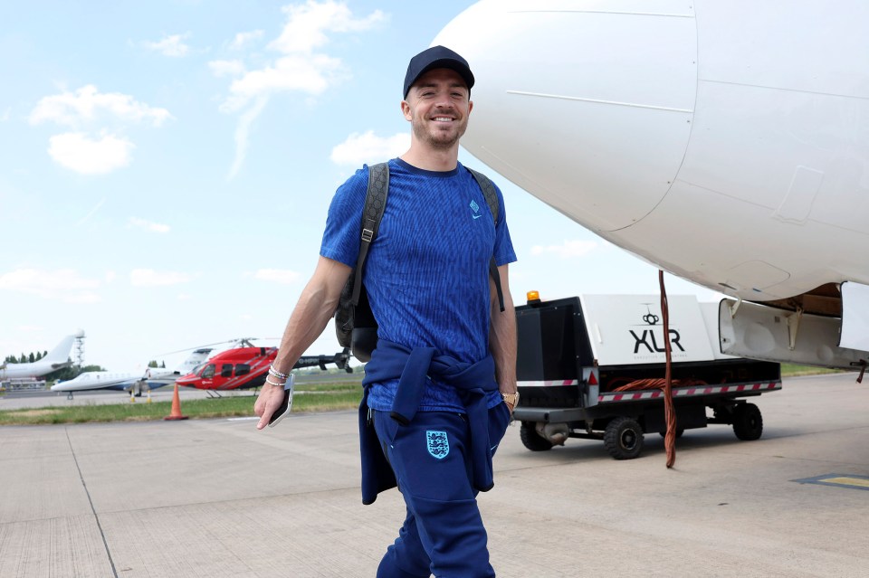 Jack Grealish still had that Treble-winning look as England prepared to fly out for Friday's Euro 2024 qualifier in Malta