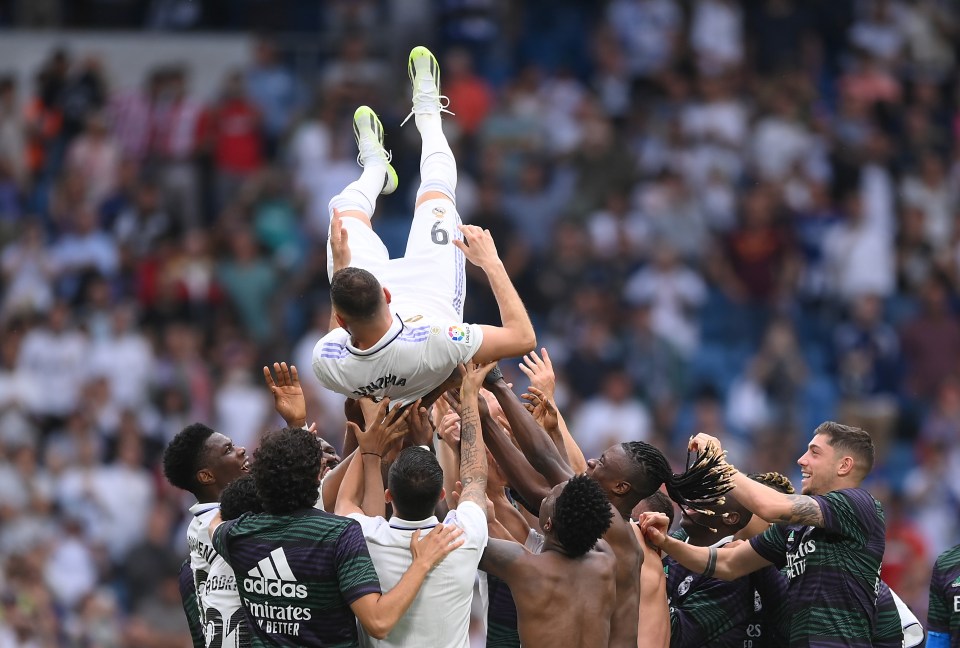 Benzema was celebrated by his Real Madrid team-mates