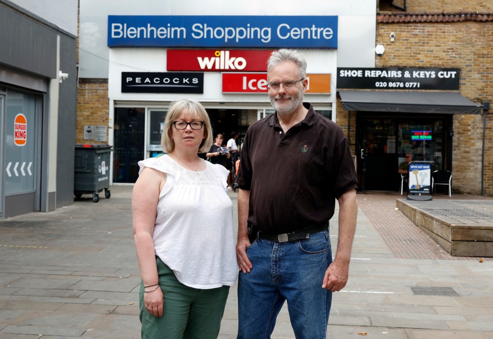 Michael Payne and Rebecca Williams in front of Blenheim Shopping Centre