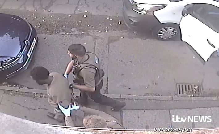 CCTV caught the moment the suspect was taken away from a white van after the rampage