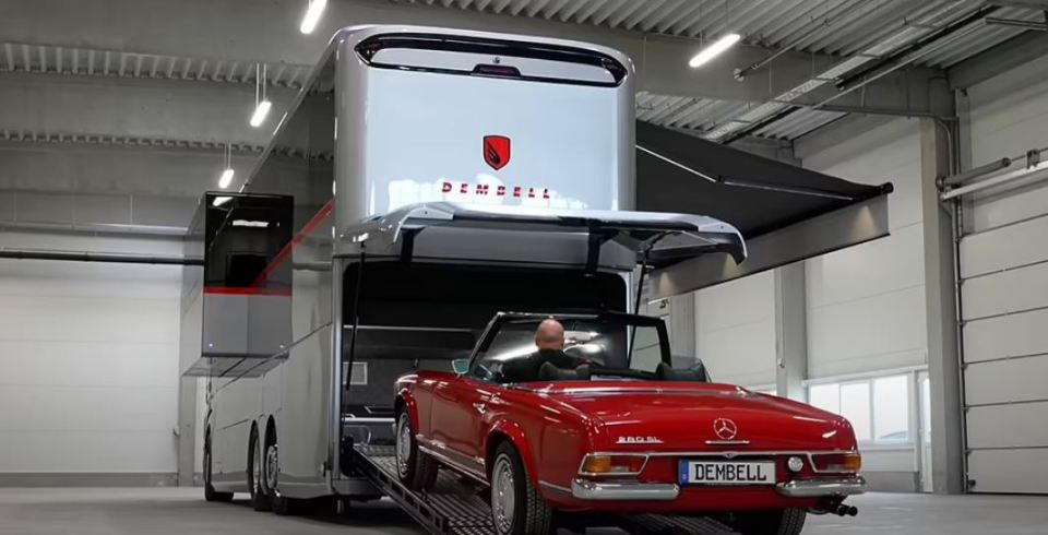 A Mercedes 280SL Pagoda was seen manoeuvred into the cleverly designed space.