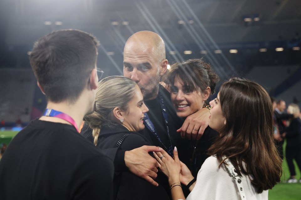 Manager Pep Guardiola shares his joy with wife Cristina Serra and daughter Maria Guardiola after Man City finally won the Champions League