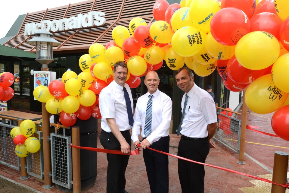 Paul pictured with store manager Matt Hogben (left) and supervisor Paul Knell (right) at his restaurant in Sittingbourne