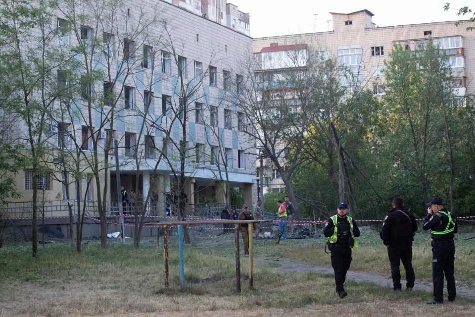 Residential buildings were damaged as explosions rang out across the capital