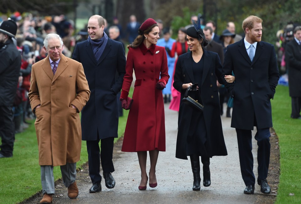 King Charles, Prince William, Princess Kate, Meghan and Harry attending the Christmas morning church service together