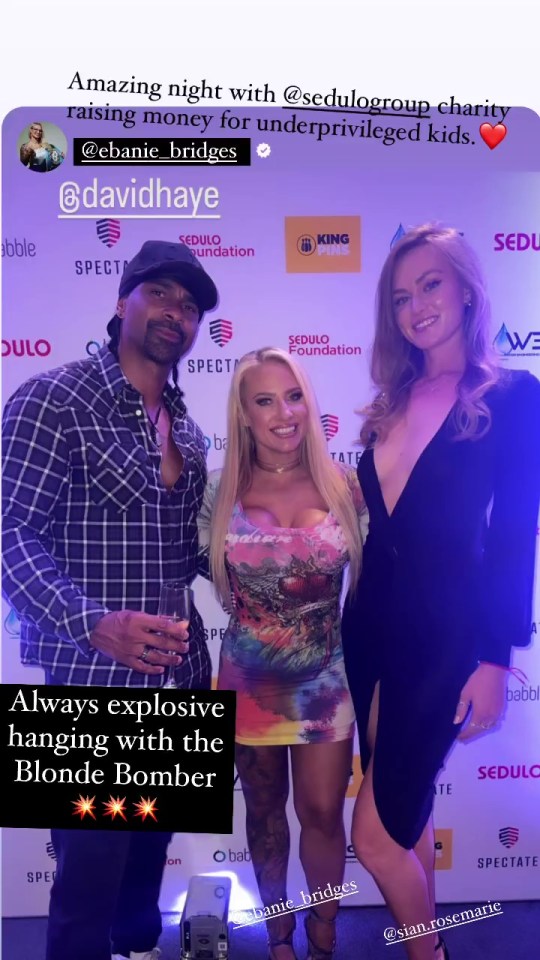 David Haye was spotted alongside girlfriend Sian Osborne and Ebanie Bridges