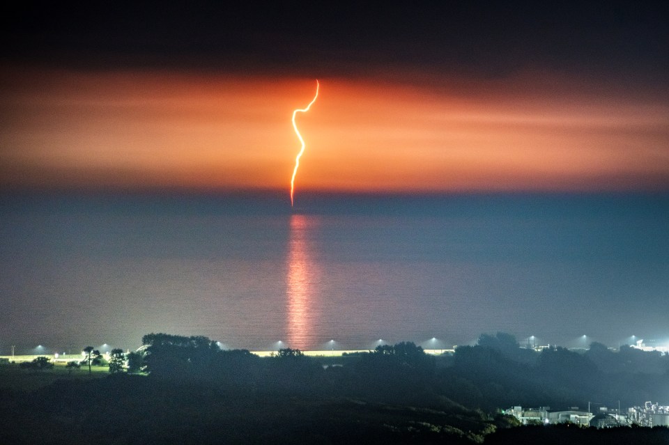 Lightning strikes over the English Channel in the early hours of Sunday morning