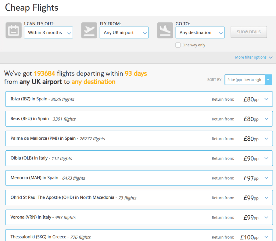 All you have to do is search 'TUI cheap flights' on Google and then click on 'Cheap flights and deals'