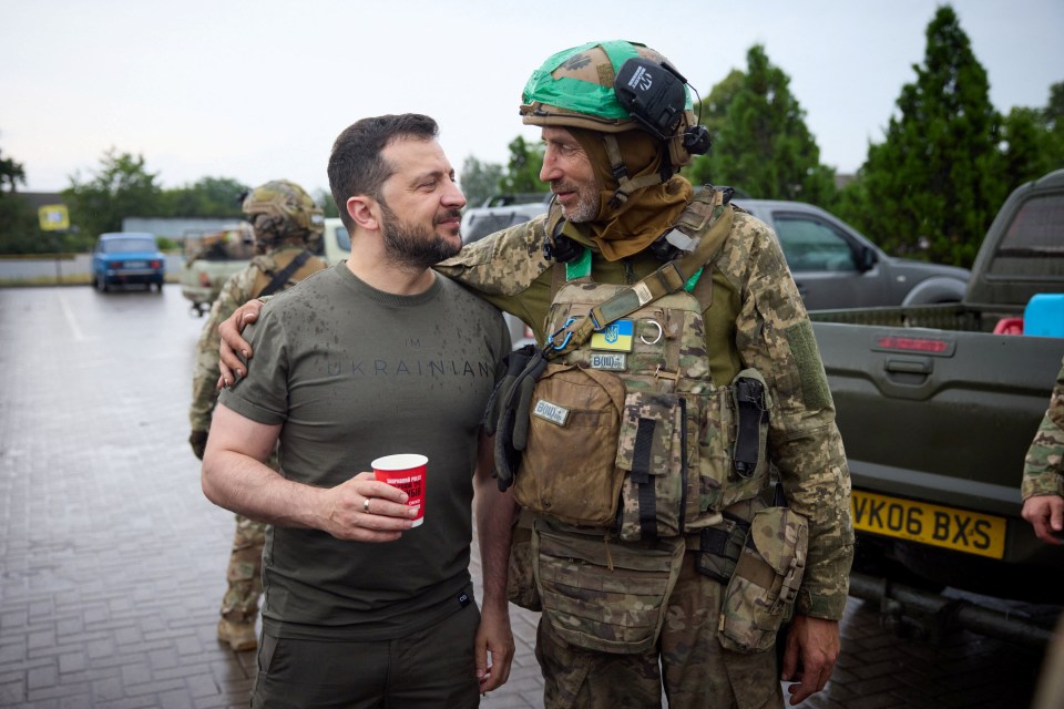 President Volodymyr Zelensky took selfies with soldiers and handed out awards at a gas station in Eastern Ukraine