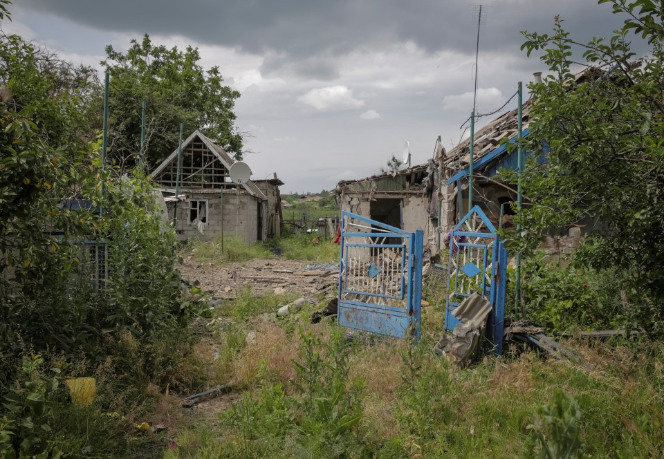 Damaged houses in liberated Storozheve after fierce battles this week