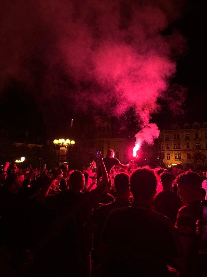 A West Ham fan lit a flare