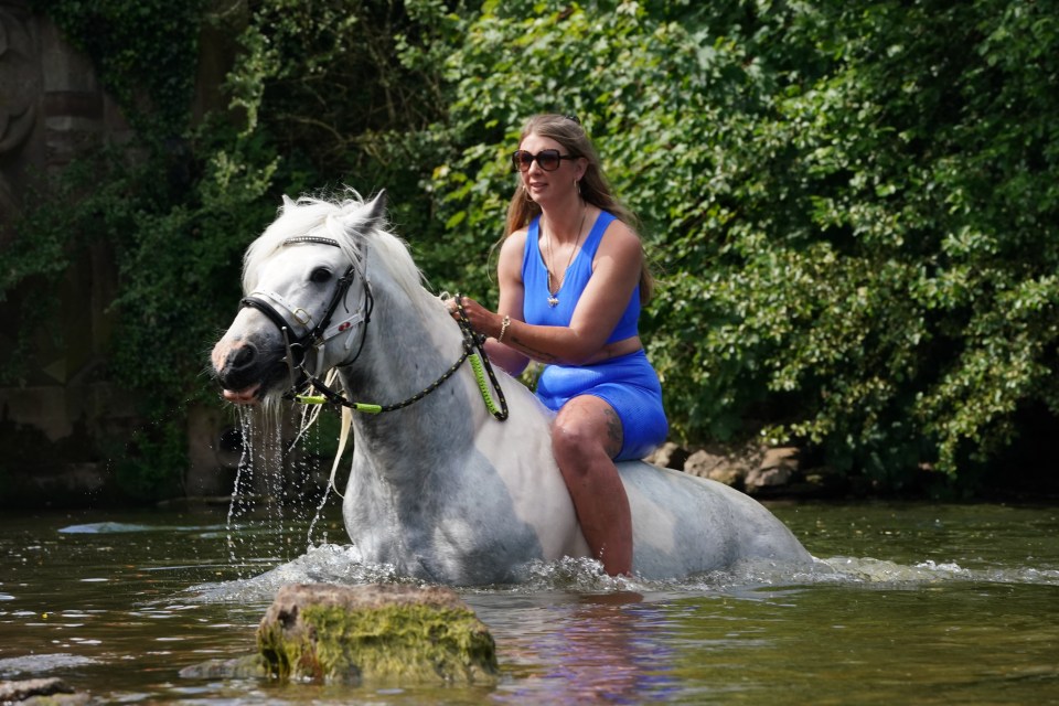 Youngster washed their horses by riding them through the River Eden