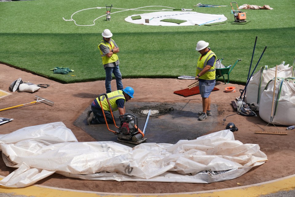 Ground staff re-jigged the pitch and installed a pitcher's mound and strike zone on Thursday