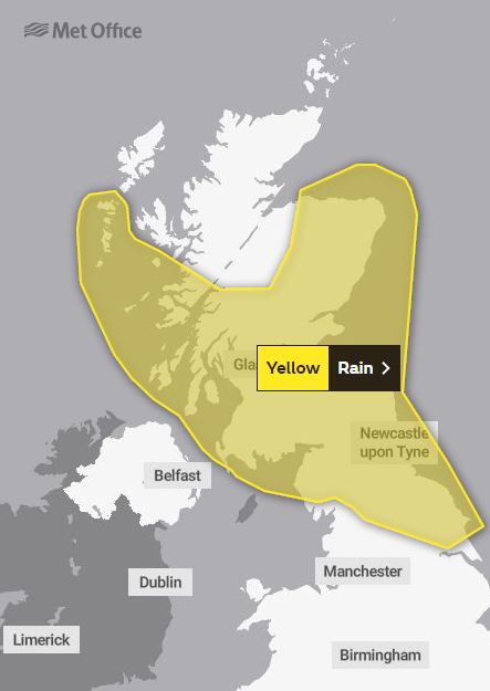 The Met Office has  a yellow weather warning for rain in place from midnight tonight