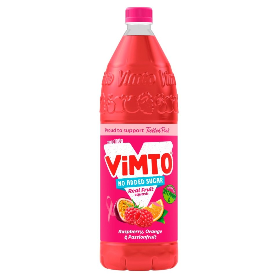 A bottle of Vimto raspberry, orange and passion fruit squash is just £2