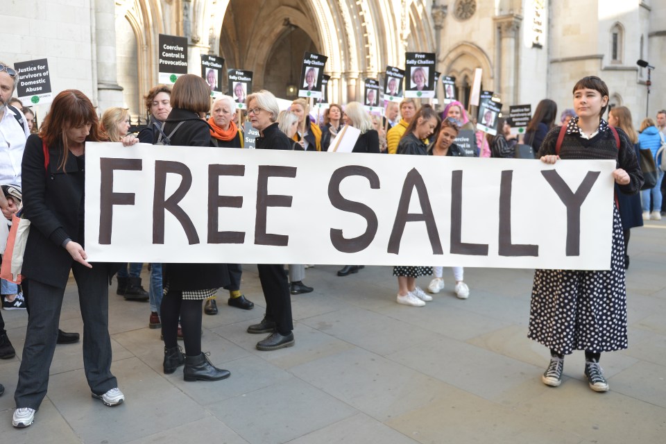 Justice For Women campaigners outside Sally's appeal in February 2019