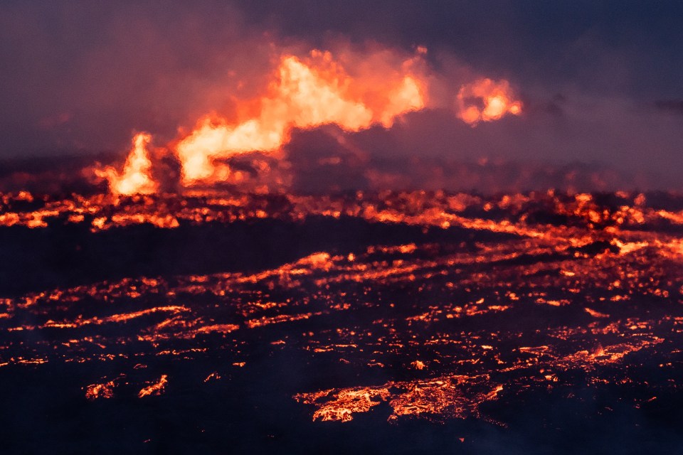 Stunning footage shows burning lava running down the mountain