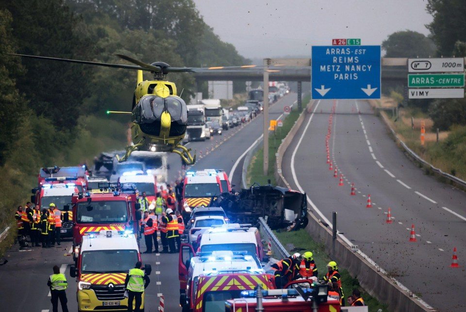 Three people were killed in the crash on the A26 motorway in France