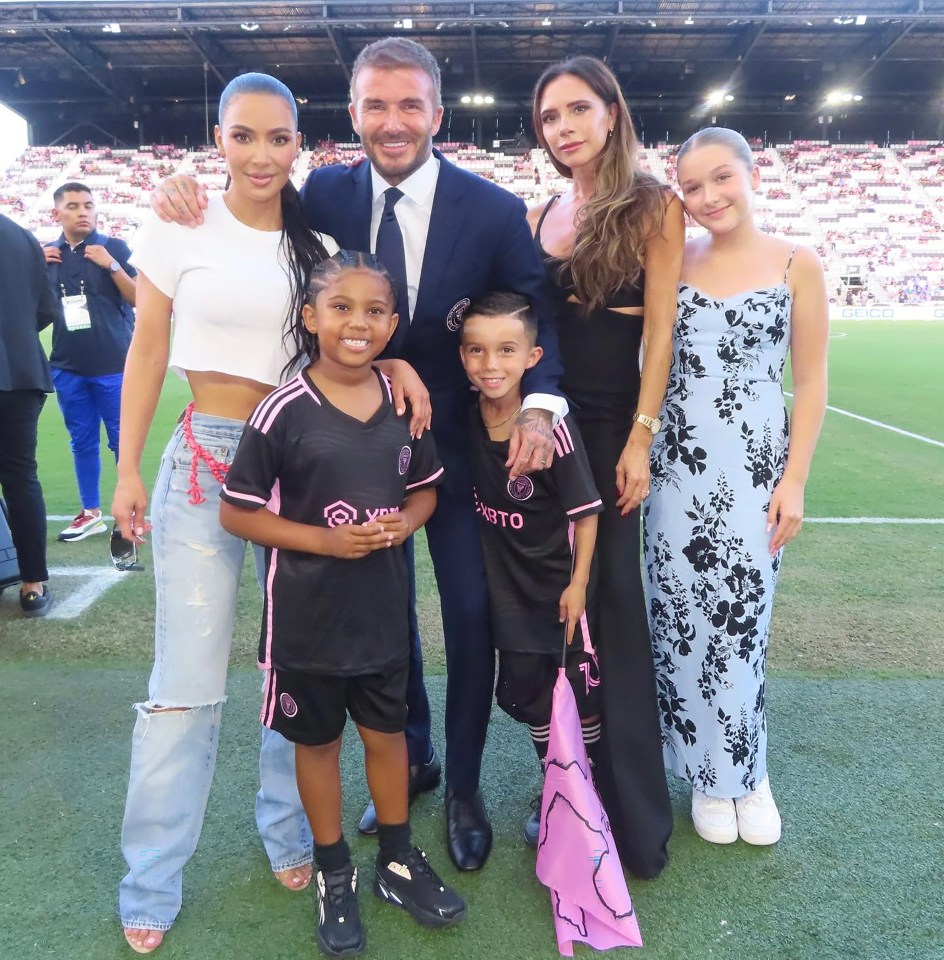 David, Victoria and Harper with the Kardashians at Lionel Messi's Inter Miami debut