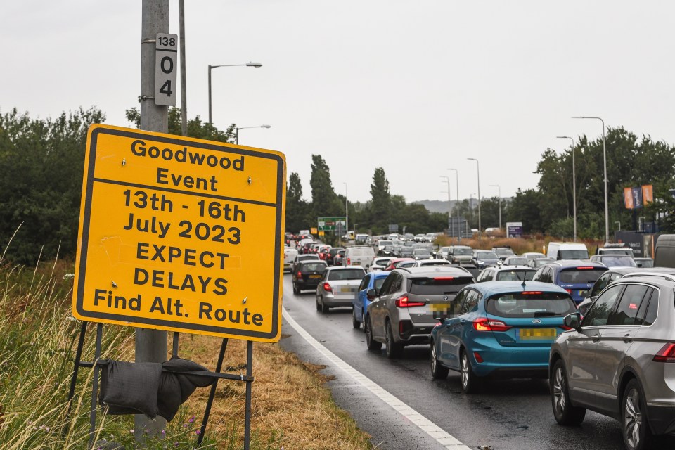 Roads in West Sussex are brought to a standstill by the Goodwood Festival of Speed