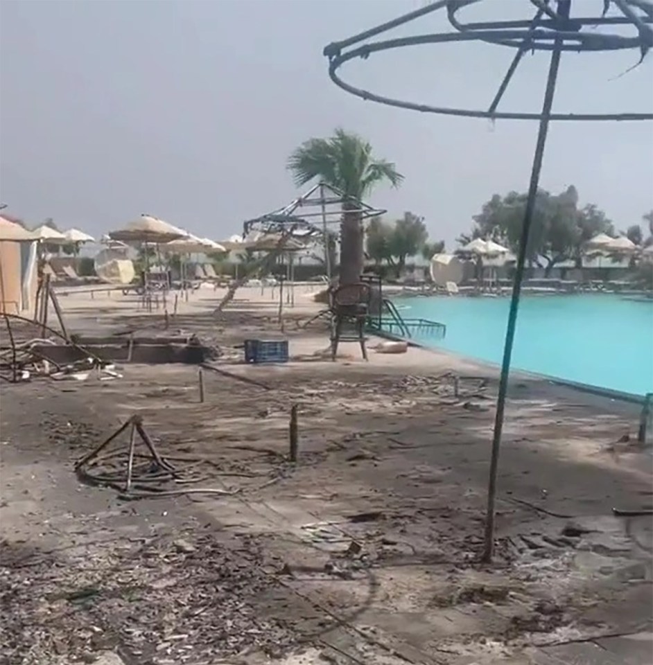 The charred pool area at the Lindos Imperial Hotel