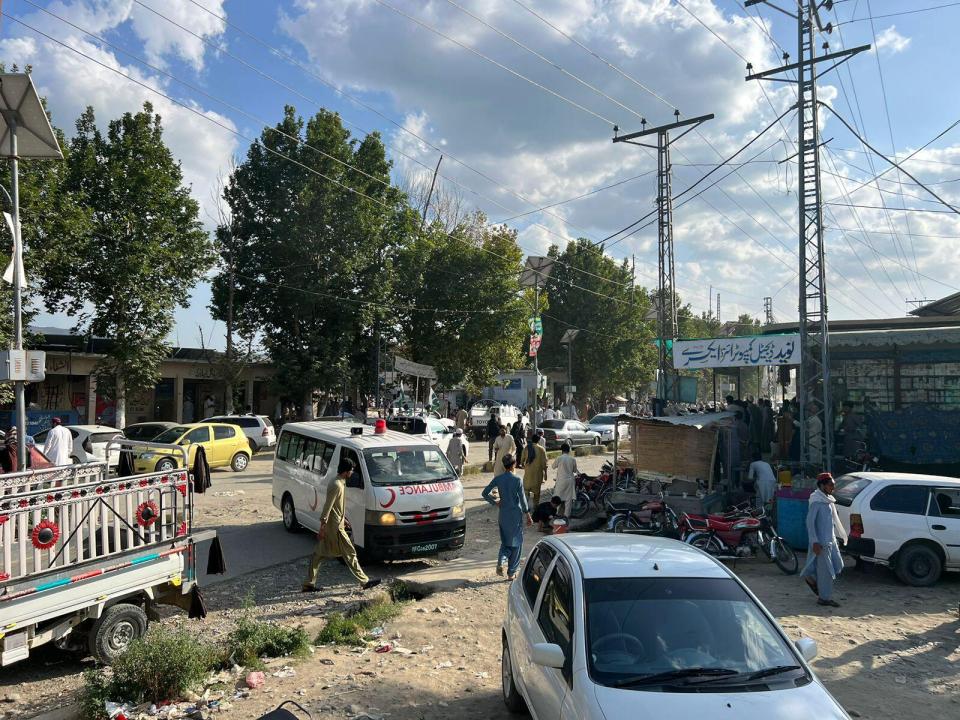 Alamy Live News. 2REXEEM (230730) -- BAJAUR, July 30, 2023 (Xinhua) -- This photo taken with a mobile phone shows an ambulance arriving at the blast site in Pakistan's northwest Bajaur district on July 30, 2023. A bomb blast hit a political rally on Sunday afternoon in Pakistan's northwest Bajaur district, leaving at least 10 people dead and over 50 others injured, a rescue official told Xinhua. The blast hit a political workers' convention of the Jamiat Ulema-e-Islam-Fazl (JUI-F) near the Shanday Mor area at the Munda Khar road of Bajaur, a district in the country's northwest Khyber Pakhtunkhwa province bordering A This is an Alamy Live News image and may not be part of your current Alamy deal . If you are unsure, please contact our sales team to check.