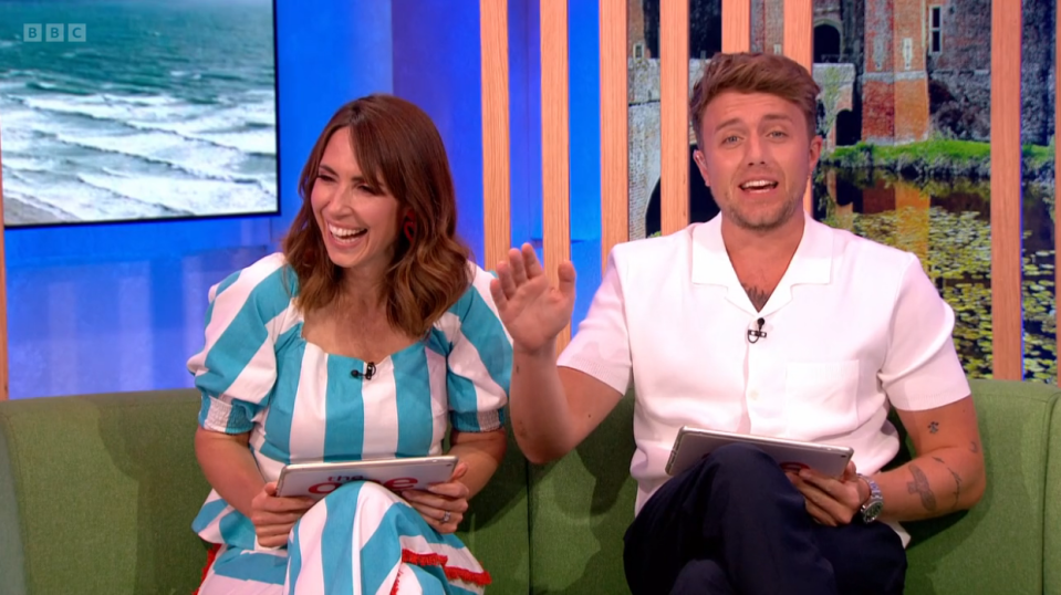 Alex Jones took to the green sofa alongside Roman Kemp