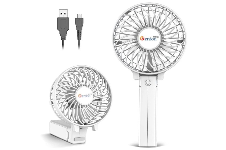 Ideal for the hot weather is this rechargeable fan at £13.59 from £34.99