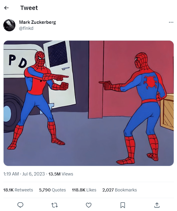 Zuckerberg shared the meme on Twitter after not posting on the platform for over 11 years