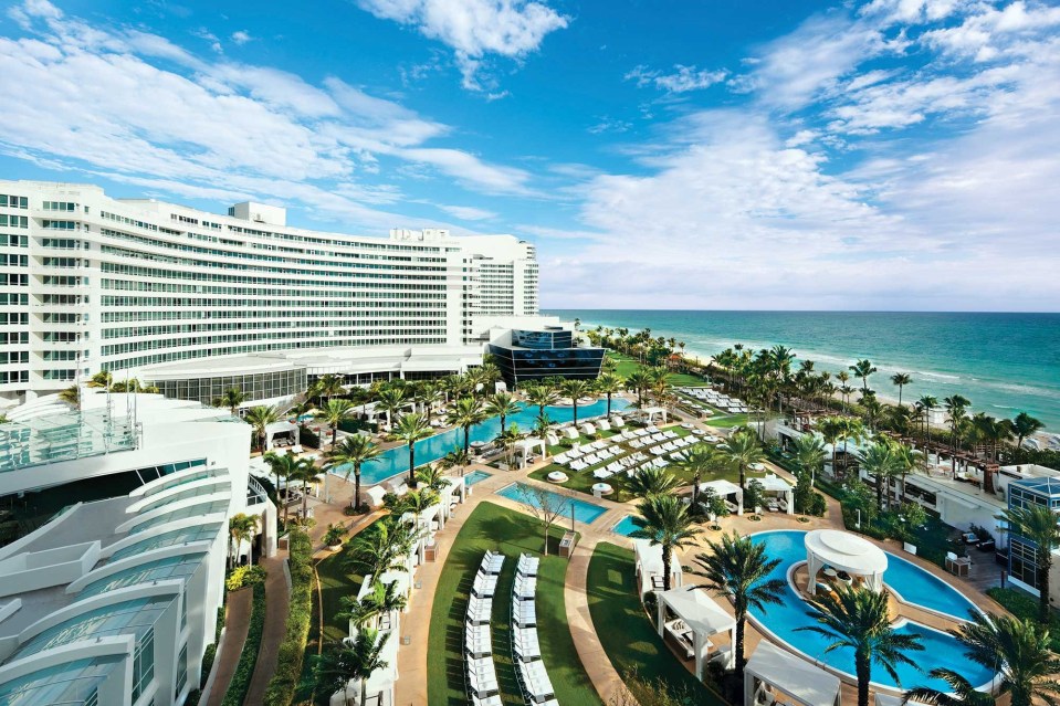 The Fontainebleau Miami Beach is a landmark in Miami, and it faces the Atlantic Ocean