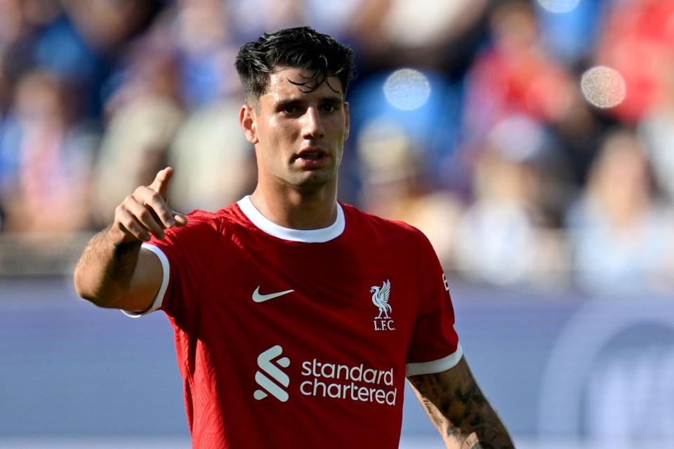 KARLSRUHE, GERMANY - JULY 19: Dominik Szoboszlai of Liverpool FC gestures during the pre-season friendly match between Karlsruher SC and Liverpool FC at BBBank Wildpark on July 19, 2023 in Karlsruhe, Germany. (Photo by Harry Langer/DeFodi Images via Getty Images)