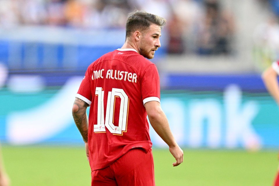 KARLSRUHE, GERMANY - JULY 19: Alexis Mac Allister of Liverpool FC Looks on during the pre-season friendly match between Karlsruher SC and Liverpool FC at BBBank Wildpark on July 19, 2023 in Karlsruhe, Germany. (Photo by Harry Langer/DeFodi Images via Getty Images)