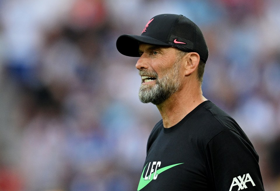 KARLSRUHE, GERMANY - JULY 19: Juergen Klopp, Manager of Liverpool, gestures during the pre-season friendly match between Karlsruher SC and Liverpool FC at BBBank Wildparkstadion on July 19, 2023 in Karlsruhe, Germany. (Photo by Matthias Hangst/Getty Images)