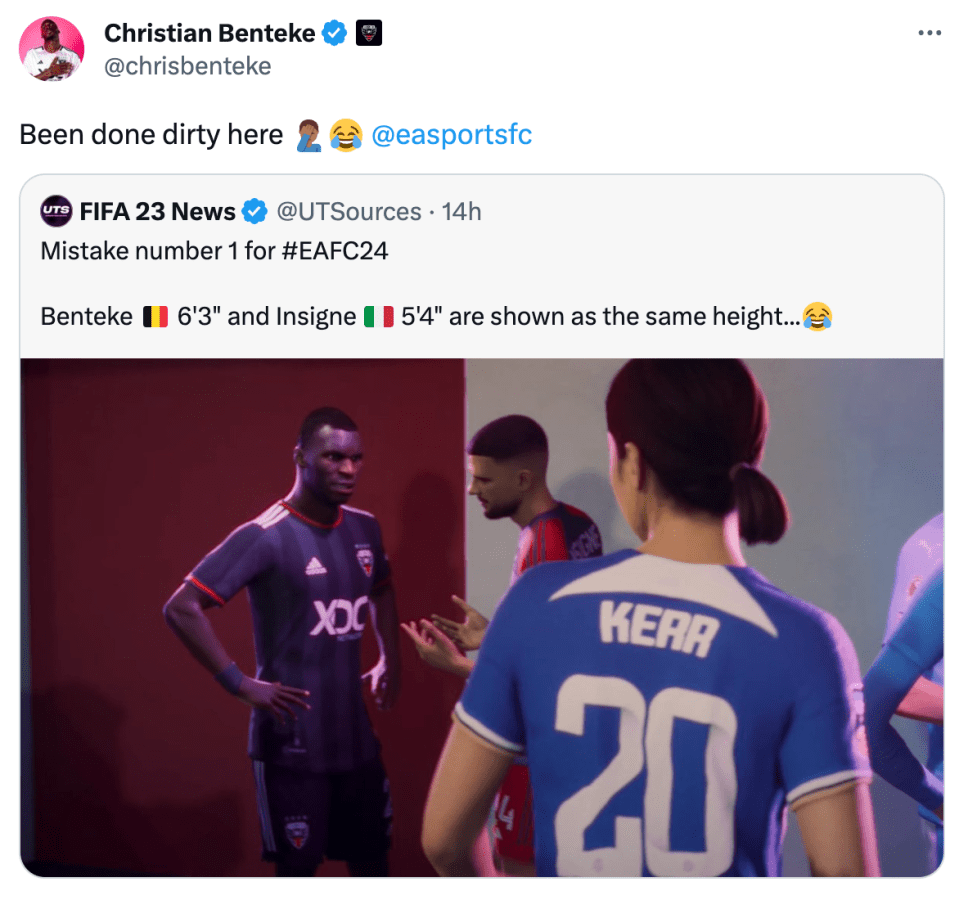 Benteke was shown at the same height as Lorenzo Insigne... despite almost a foot in difference