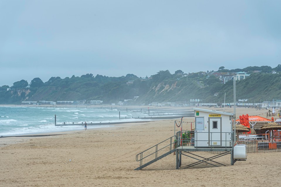 Blustery Bournemouth beach on Monday morning paints a grey forecast for the day ahead