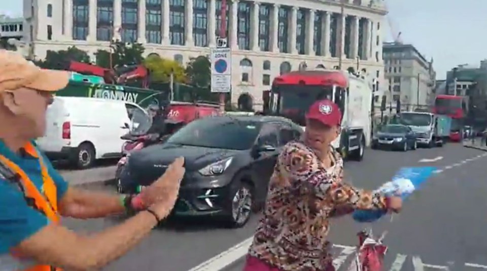 The protester told the skateboarder to take a ‘deep breath’