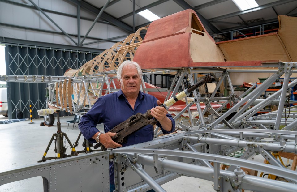 Paddy's proud son Brian at the restoration site of his dad’s jet