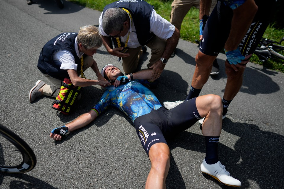 The rider was seen in agony after the crash