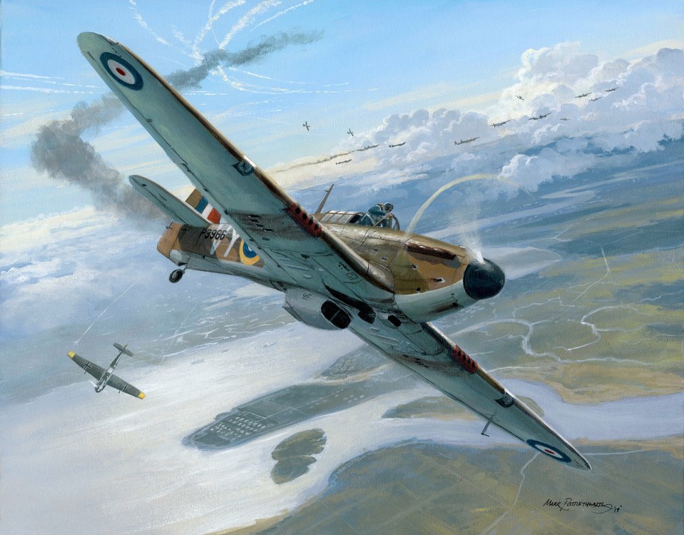 A painting of John 'Paddy' Hemingway being shot down