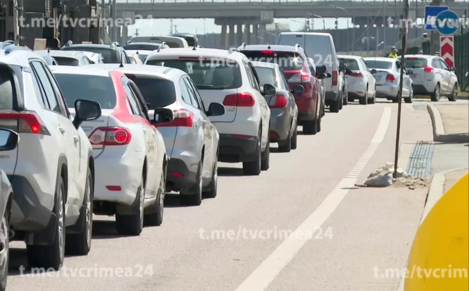 Tourists flocking to Crimea have been stuck in a massive gridlock on the Kerch Bridge