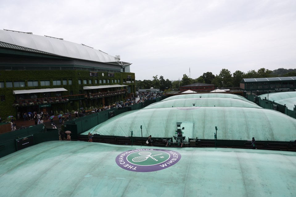 Rain covers were put on the courts at the Wimbledon Championships by 12pm this afternoon