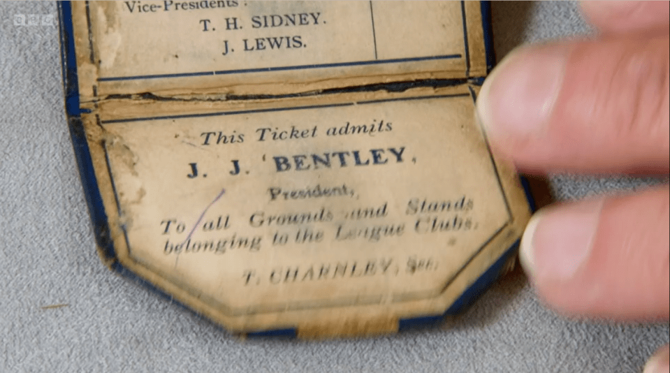 The visitor brought a wrinkled up football league ticket from the 1903 season to be looked at