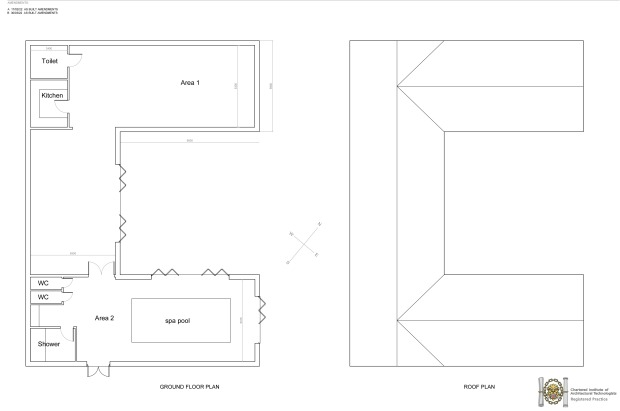 A plan for the build shows the spa on the southern side of the build