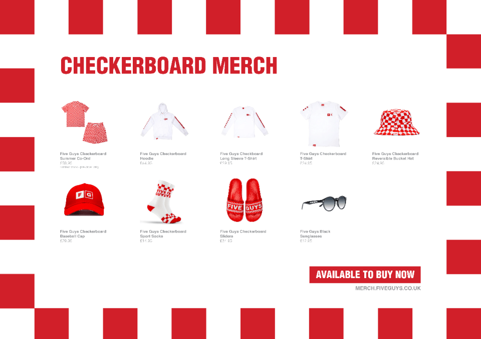 The new Five Guys checkerboard merch available now