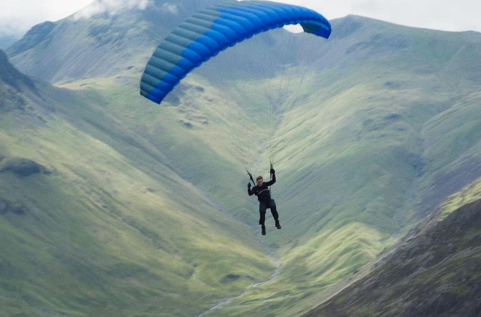 The mission was possible and cinema will never be the same, pictured Tom in a parachute stunt