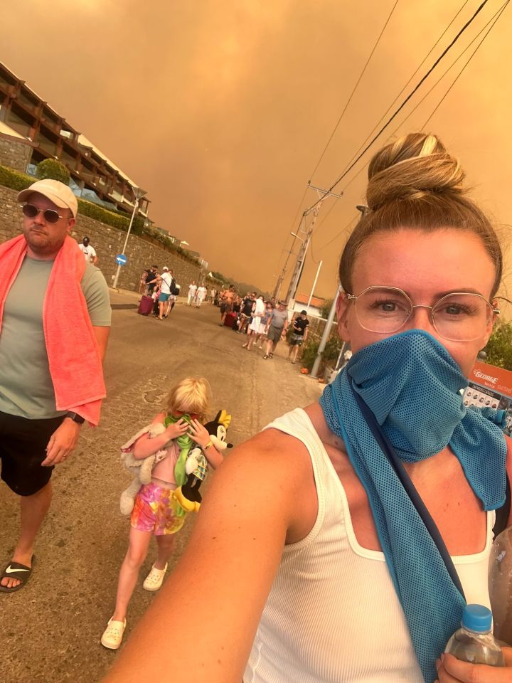 Joanna Hughes, her husband Jon Hughes and their daughter Emilia fleeing the wildfires