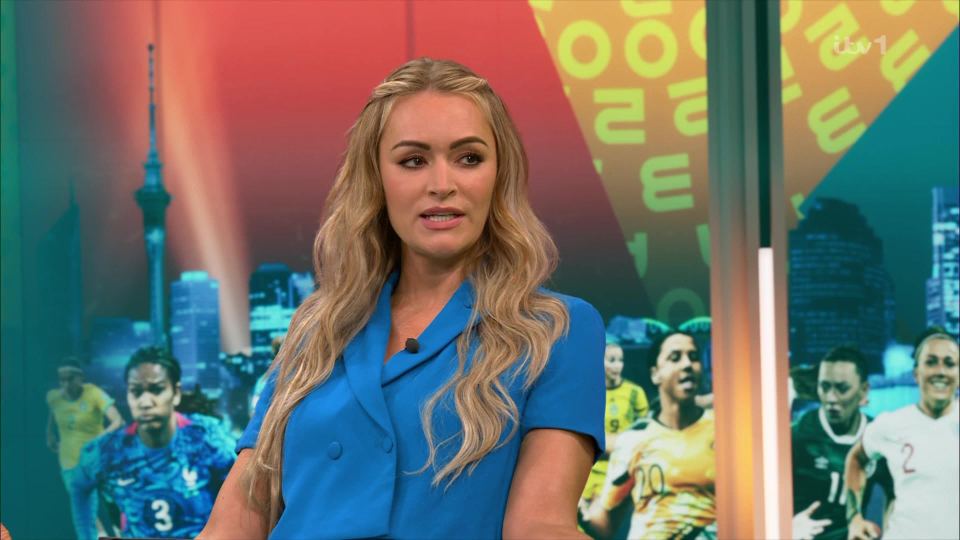 Laura Woods rocked a bold  blue outfit as she hosted coverage of the Women's World Cup