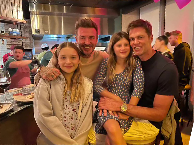 The Man United legend with Tom Brady and their respective daughters