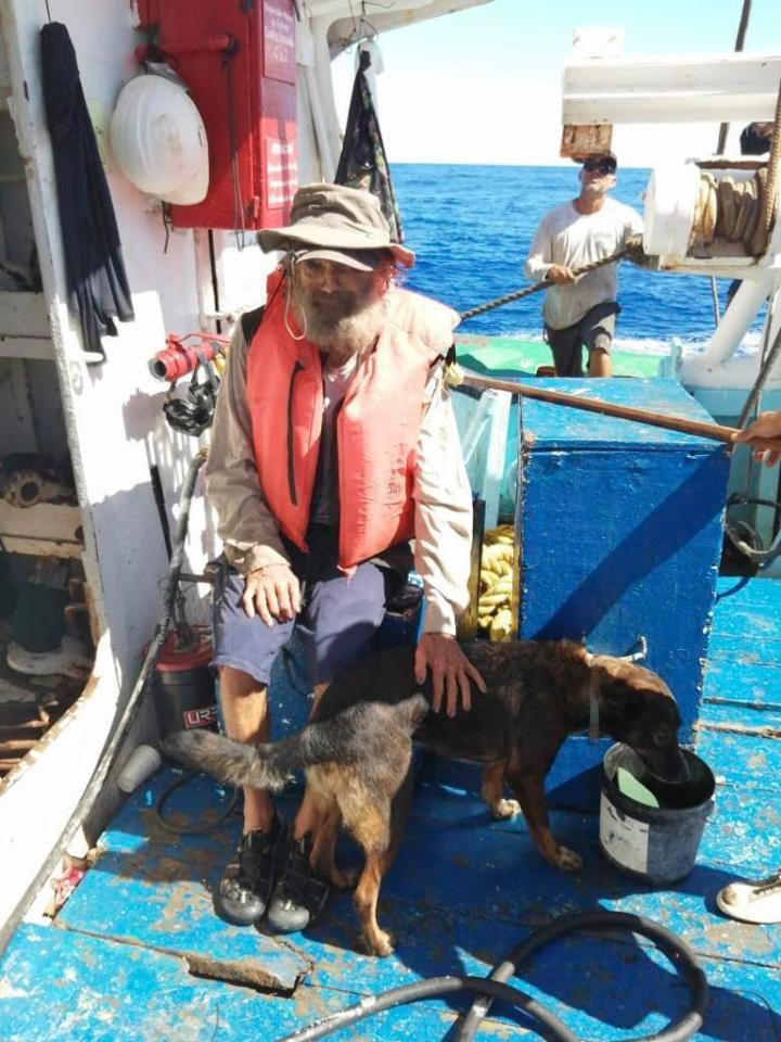 A stunned-looking Tim right after being rescued by the tuna trawler